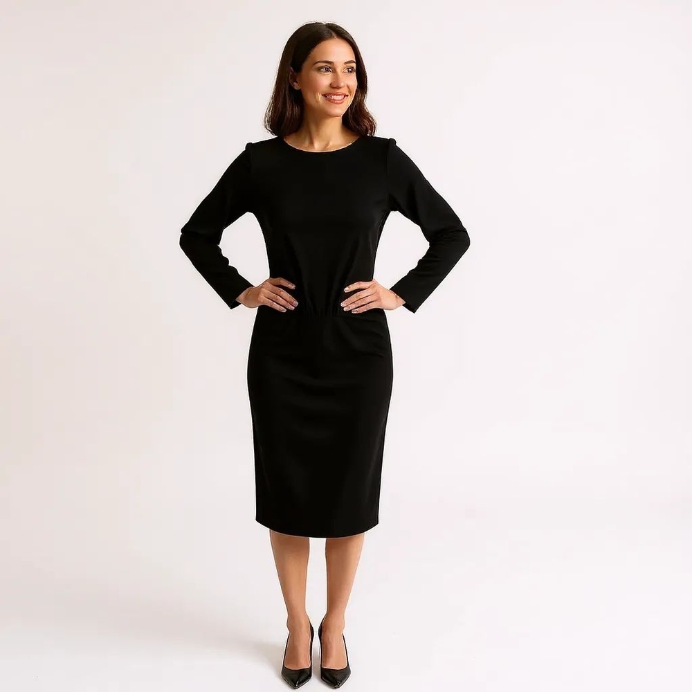 🔥PEPE RUNA Long Sleeve Black Bodycon Midi Dress - Stretch  Cotton